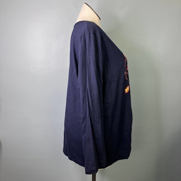 FASHION Bug Fall Autumn Teddy Bear Navy Blue Long Sleeve T-Shirt Plus Size 2X - Picture 2 of 16